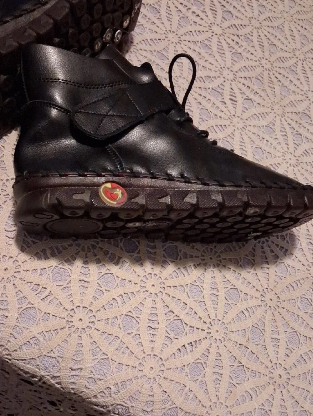 Men's Black Lace-Up Casual Boots with Red Tongue Tab